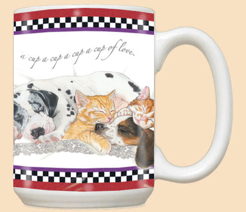 Dog with Cat Ceramic Coffee Mug Tea Cup 15 oz - Pipsqueakproductions