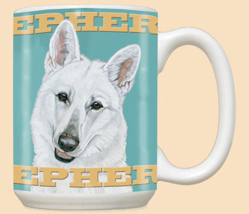 White Shepherd Ceramic Coffee Mug Tea Cup 15 oz - Pipsqueakproductions