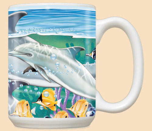 Dolphin Ceramic Coffee Mug Tea Cup 15 oz - Pipsqueakproductions