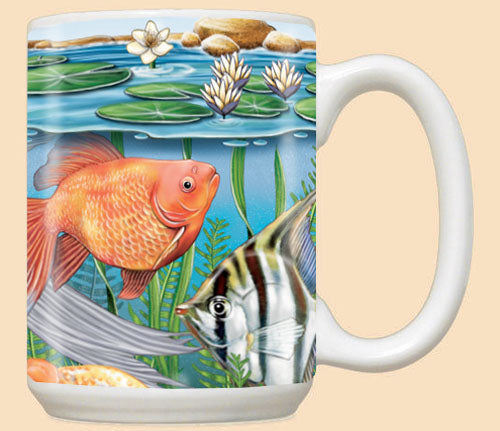 Goldfish and Angelfish Ceramic Coffee Mug Tea Cup 15 oz - Pipsqueakproductions
