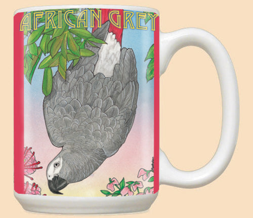 African Grey Parrot Ceramic Coffee Mug Tea Cup 15 oz - Pipsqueakproductions