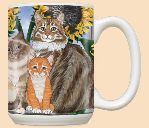 Cats Under the Tuscan Sunflowers Ceramic Coffee Mug Tea Cup 15 oz - Pipsqueakproductions