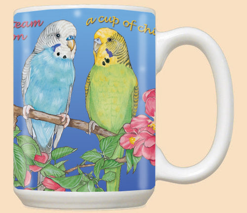 Parakeet Bird Budgie Ceramic Coffee Mug Tea Cup 15 oz - Pipsqueakproductions