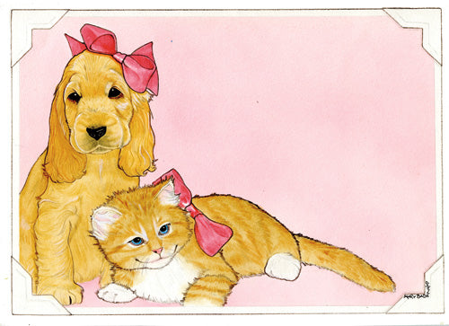 Dog with Cat Inseparable Birthday Card 5 x 7 with Envelope - Pipsqueakproductions