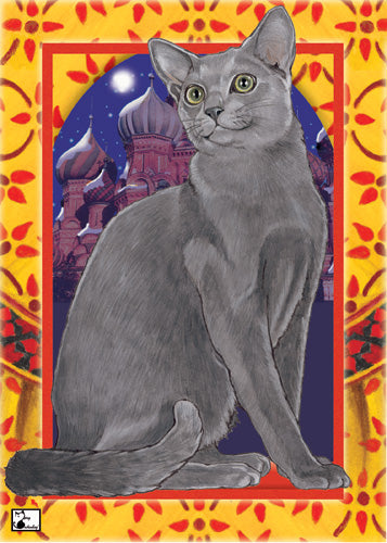 Russian Blue Cat Birthday Card 5 x 7 with Envelope - Pipsqueakproductions