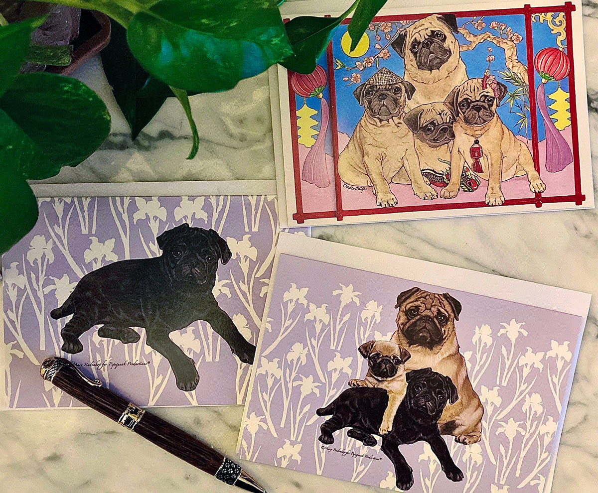Pug Art Blank Note Cards Set of 10 Cards with Envelopes - Pipsqueakproductions