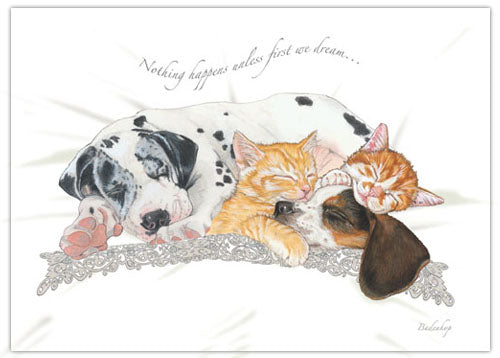 Dogs with Cat Dream Team Birthday Card 5 x 7 with Envelope - Pipsqueakproductions