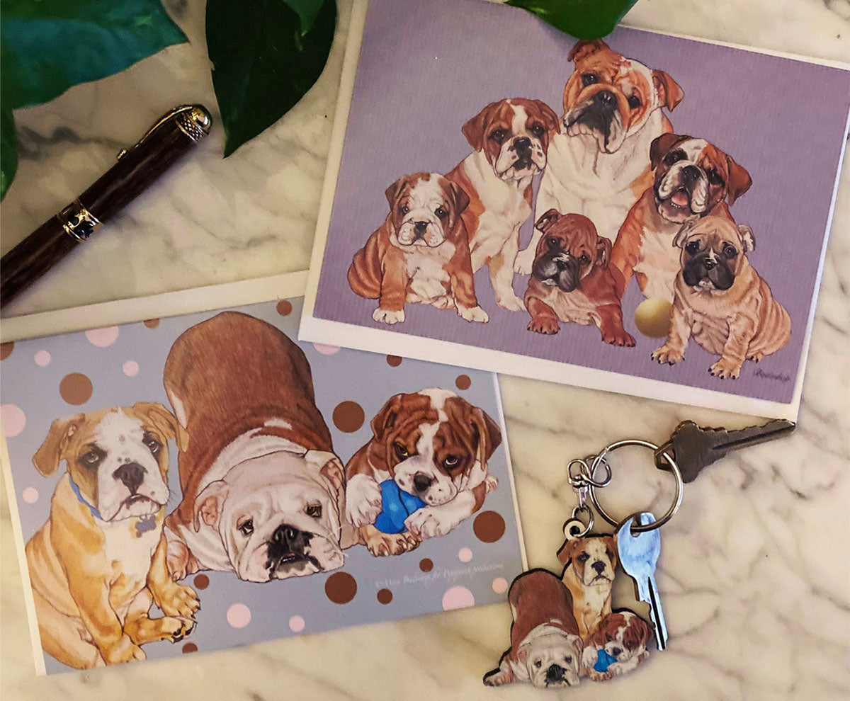 Bulldog Art Blank Note Cards Set of 10 Cards with Envelopes