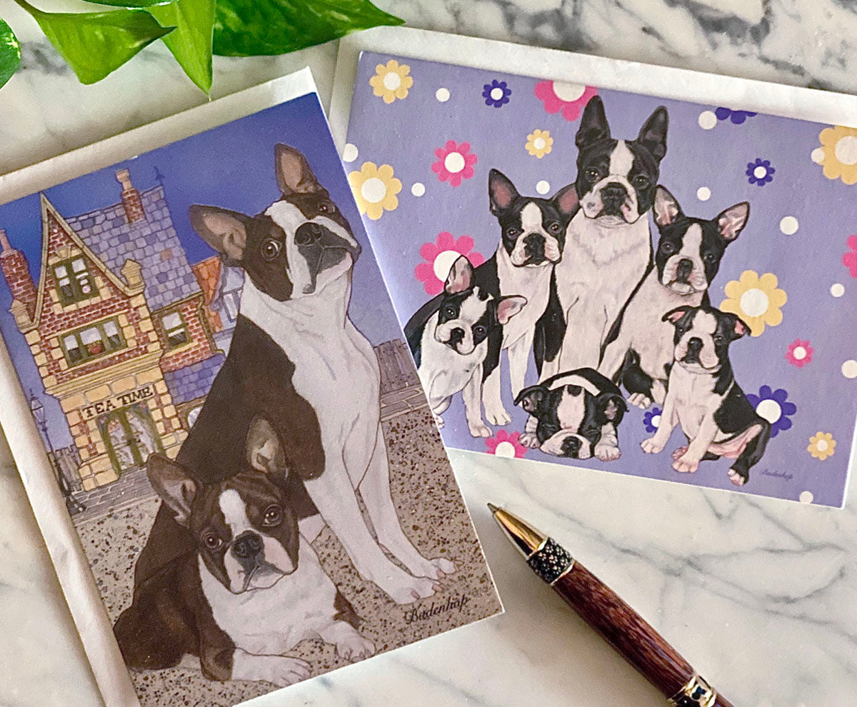 Boston Terrier Art Blank Note Cards Set of 10 Cards with Envelopes