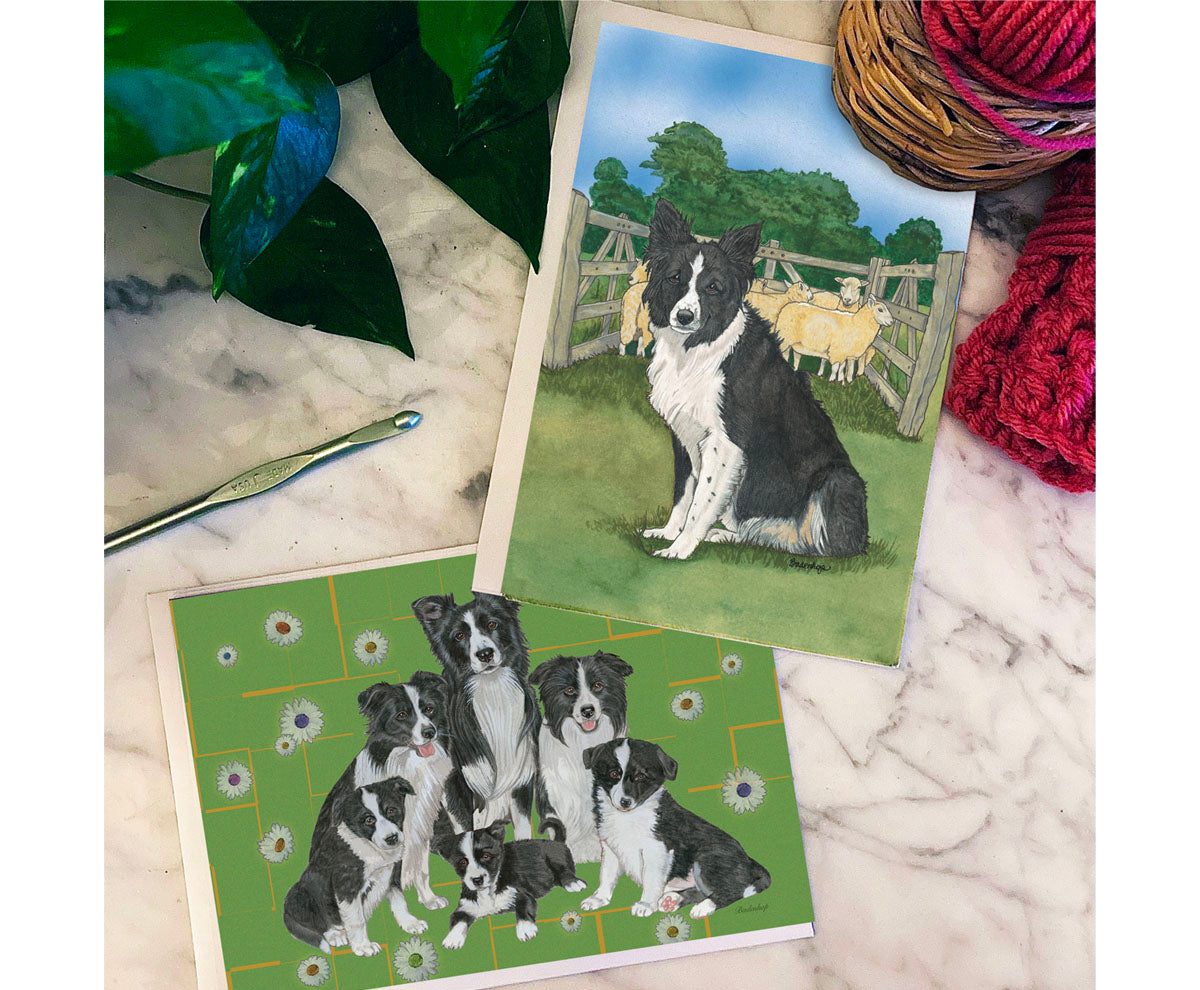 Border Collie Art Blank Note Cards Set of 10 Cards with Envelopes