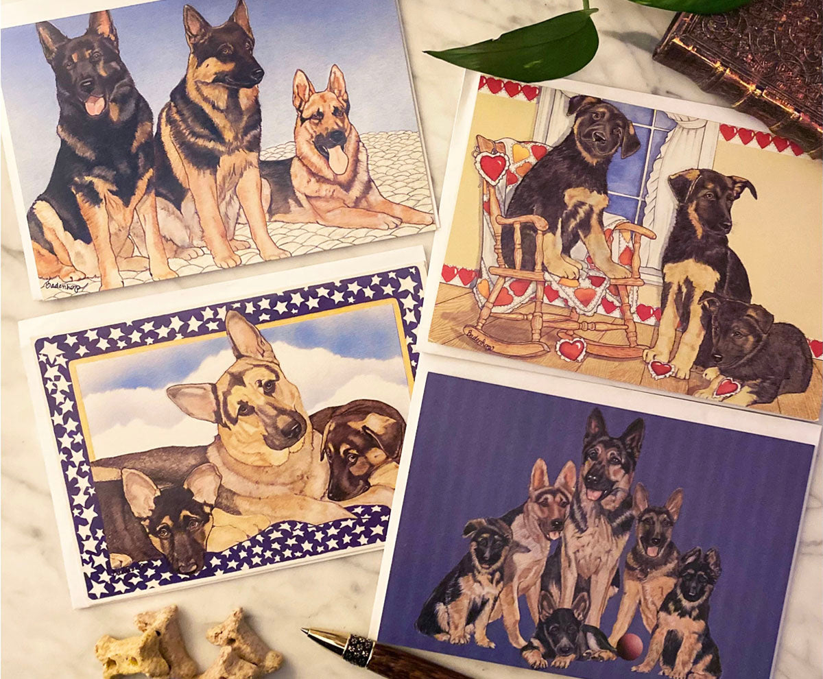 German Shepherd Art Blank Note Cards Set of 10 Cards with Envelopes - Pipsqueakproductions