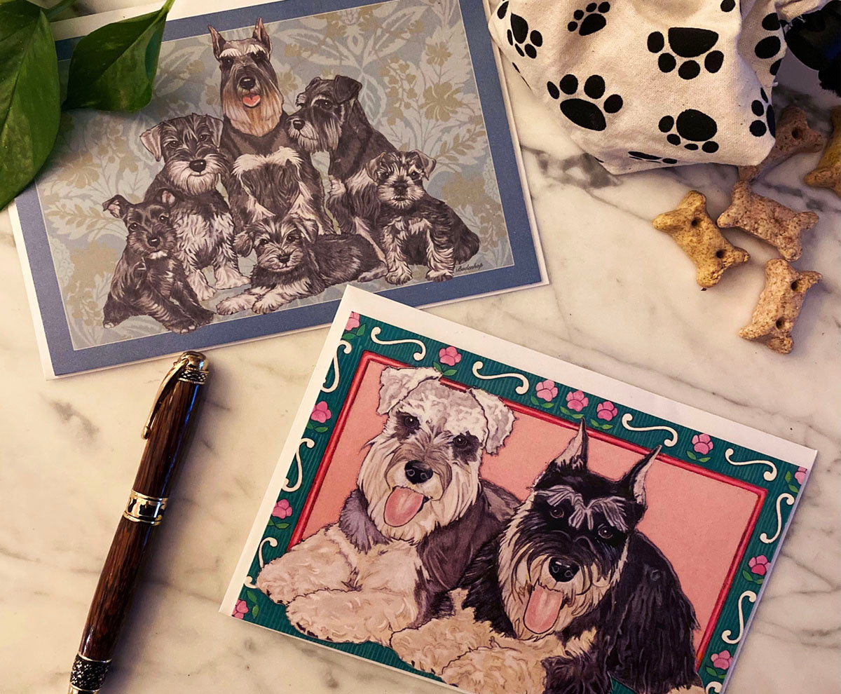 Schnauzer Art Blank Note Cards Set of 10 Cards with Envelopes - Pipsqueakproductions