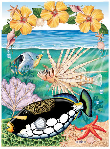 Triggerfish and Spiderfish Tropical Fish Birthday Card 5 x 7 with Envelope - Pipsqueakproductions