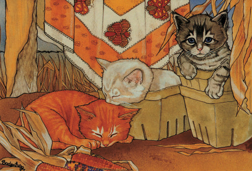 Cats Autumn Kitties  Birthday Card 5 x 7 with Envelope - Pipsqueakproductions