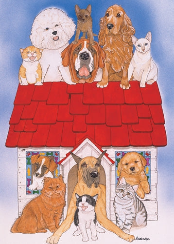 Dog with Cat Group Blank Note Card - Pipsqueakproductions