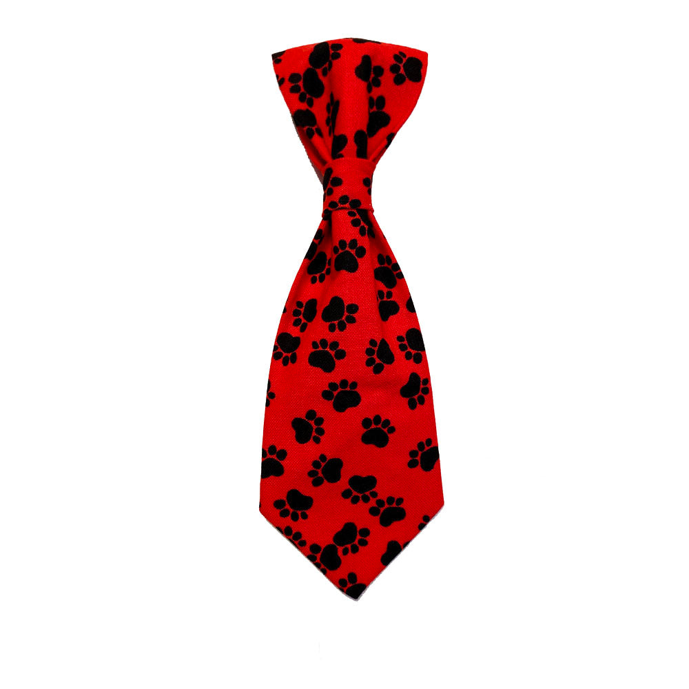 Dog Necktie Red with Black Paw - Pipsqueakproductions
