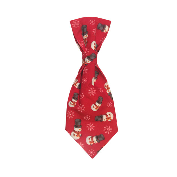 Dog Necktie Winter Red with Snowmen