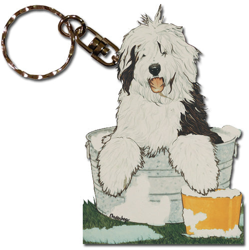 Old English Sheepdog Keychain Wooden - Pipsqueakproductions