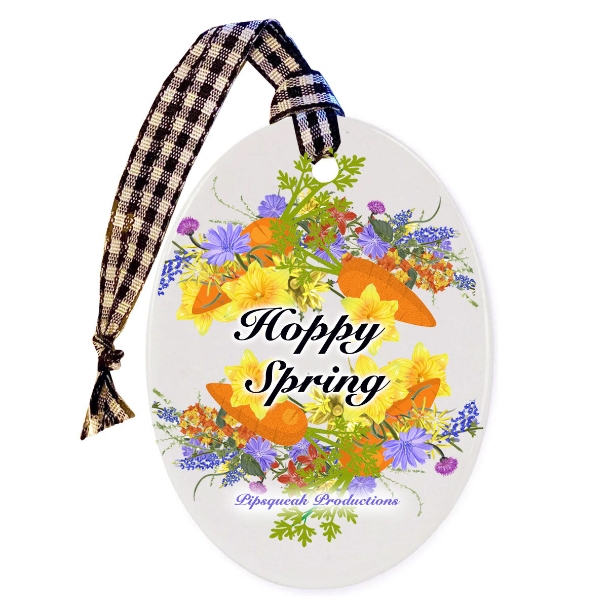 Bunny Dwarf Grey Rabbit Floral Ceramic Oval Shaped Ornament Double-Sided - Pipsqueakproductions