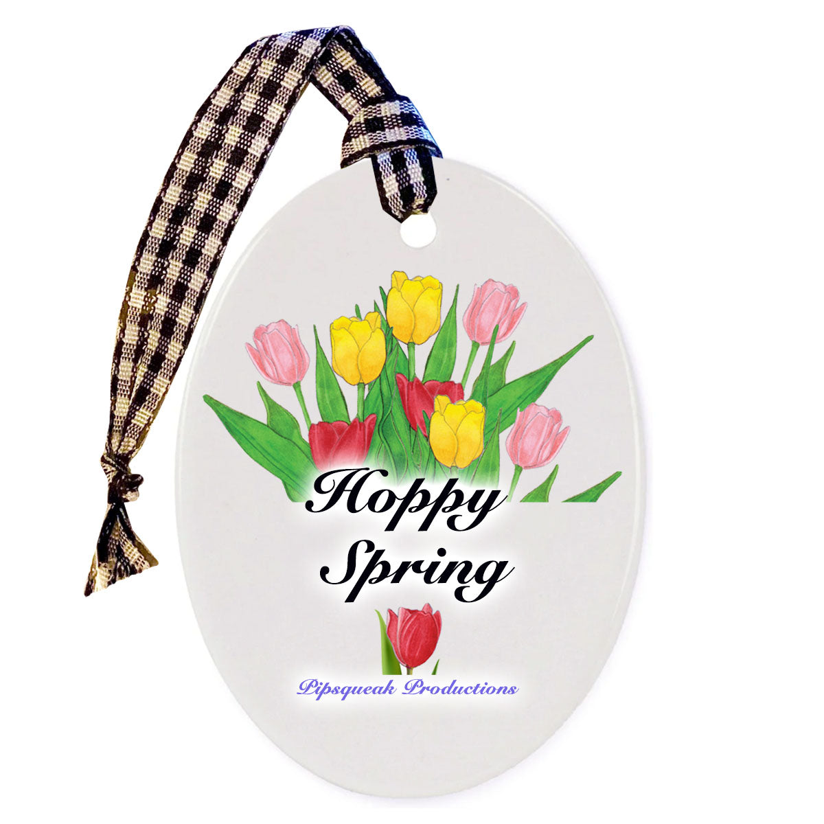 Bunny Dwarf White Rabbit Floral Ceramic Oval Shaped Ornament Double-Sided - Pipsqueakproductions