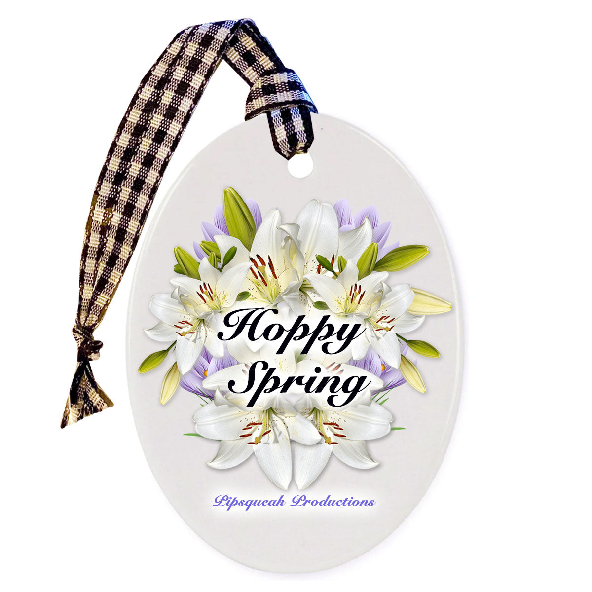 Bunny Dwarf Tan Rabbit with Flowers Ceramic Oval Shaped Ornament Décor Pet Gift - Pipsqueakproductions