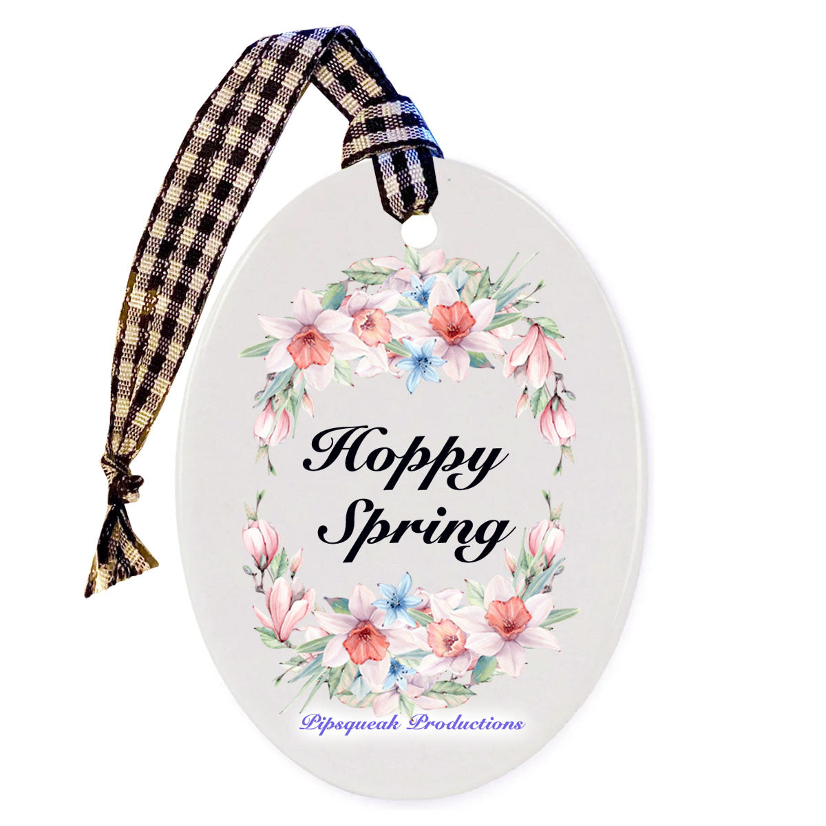 Bunny Lop Eared Fawn Rabbit Floral Ceramic Oval Ornament Double-sided - Pipsqueakproductions