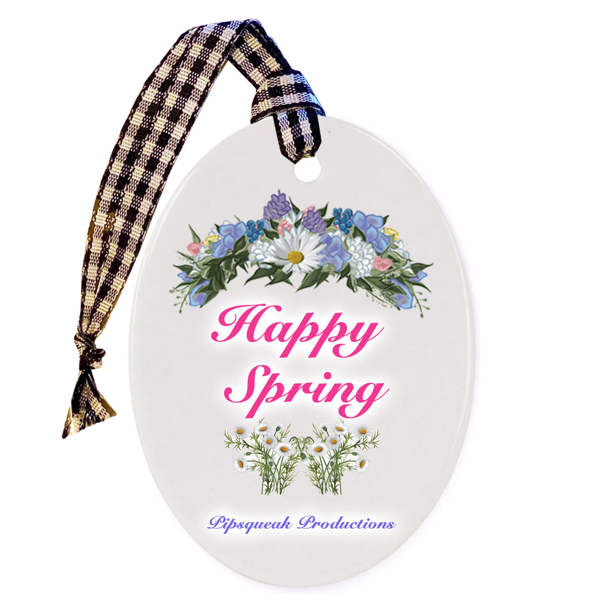 Cheviot Sheep Floral Ceramic Oval Shaped Ornament Double-Sided - Pipsqueakproductions