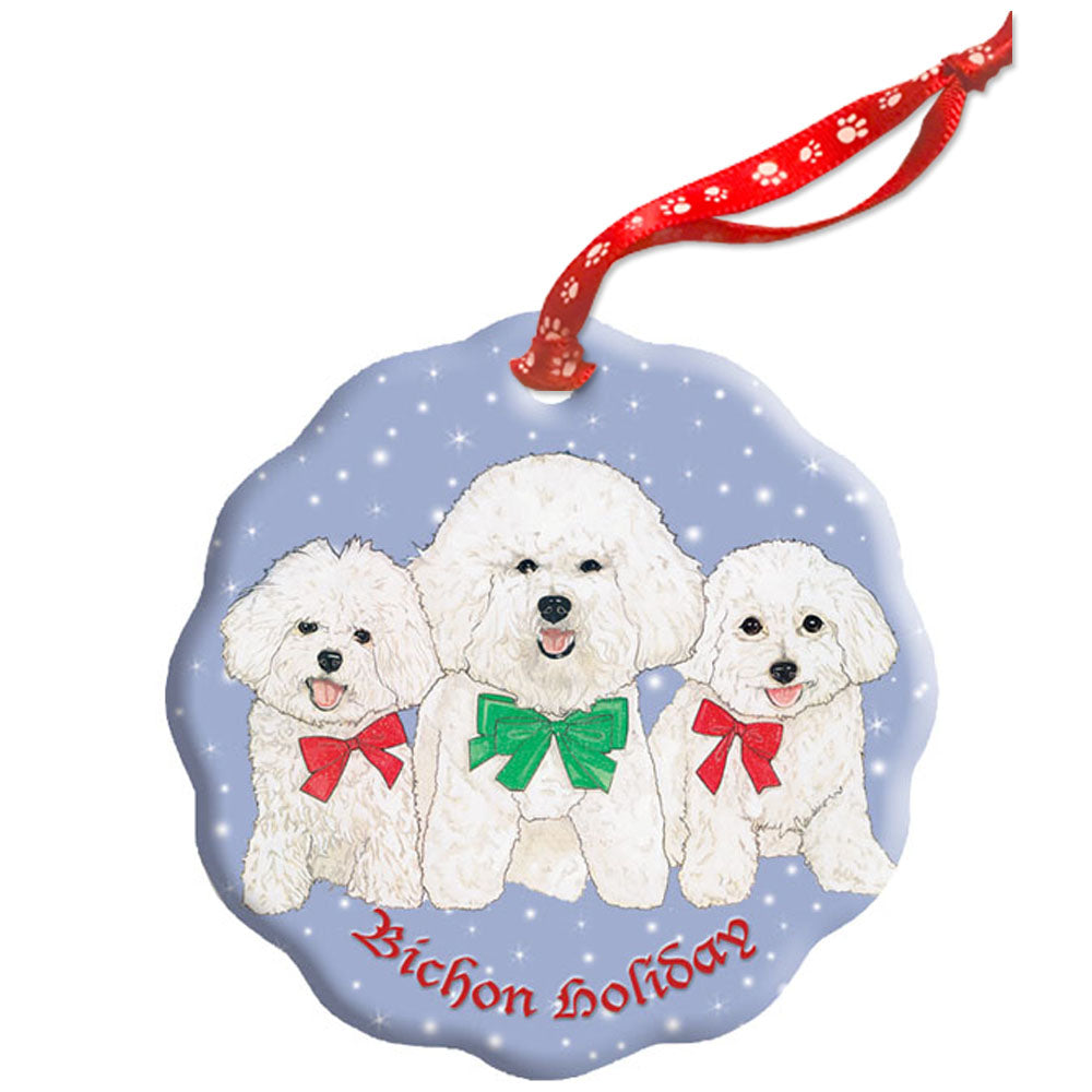 Bichon Frise Holiday Porcelain Christmas Tree Ornament Double-Sided - Pipsqueakproductions
