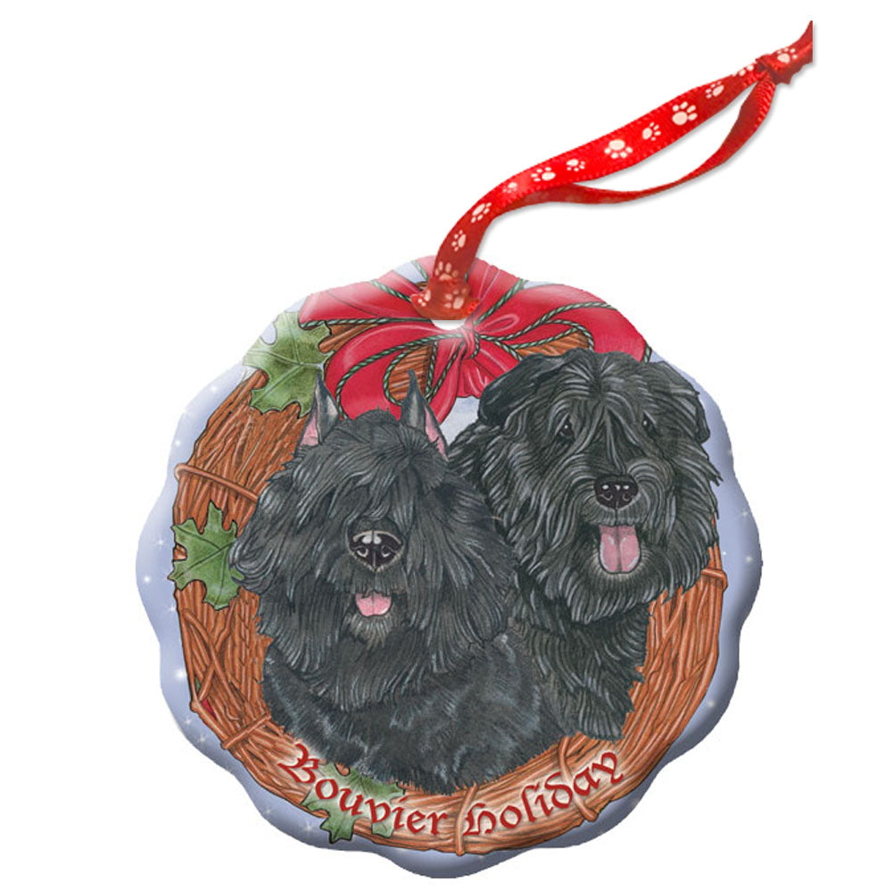 Bouvier des Flandres Holiday Porcelain Christmas Tree Ornament Double-Sided - Pipsqueakproductions