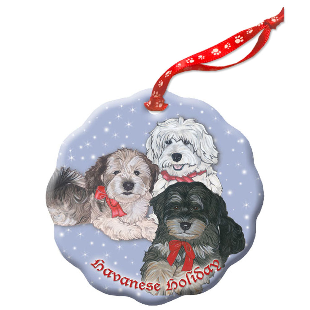 Havanese Holiday Porcelain Christmas Tree Ornament - Pipsqueakproductions
