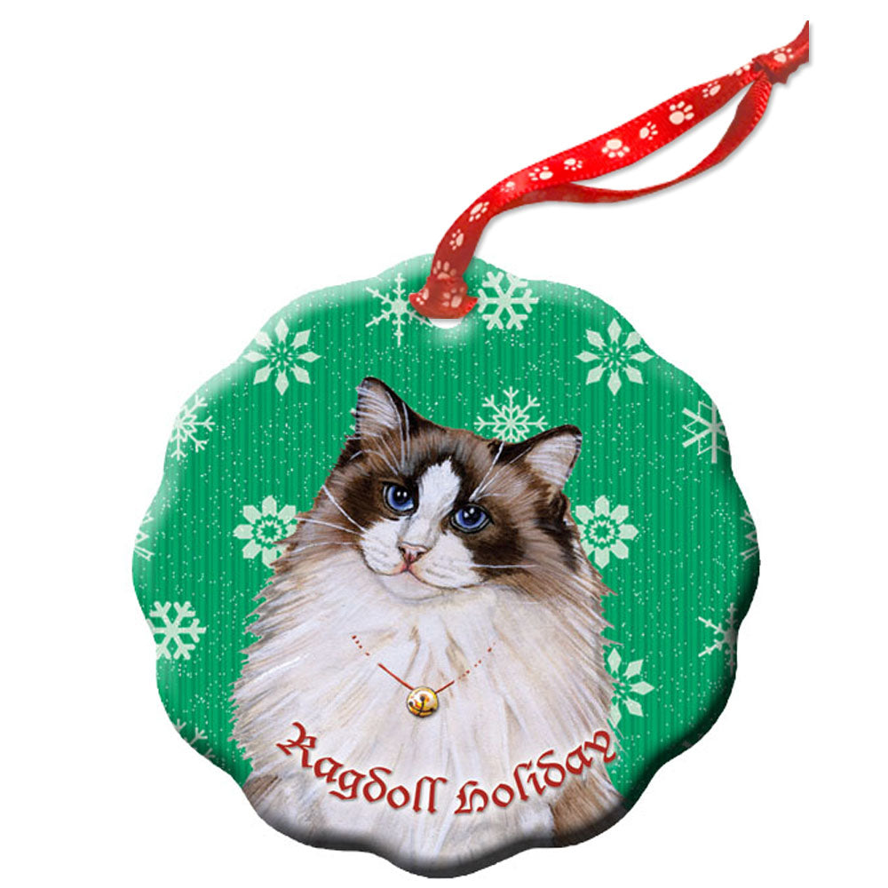 Ragdoll Cat Holiday Porcelain Christmas Tree Ornament - Pipsqueakproductions