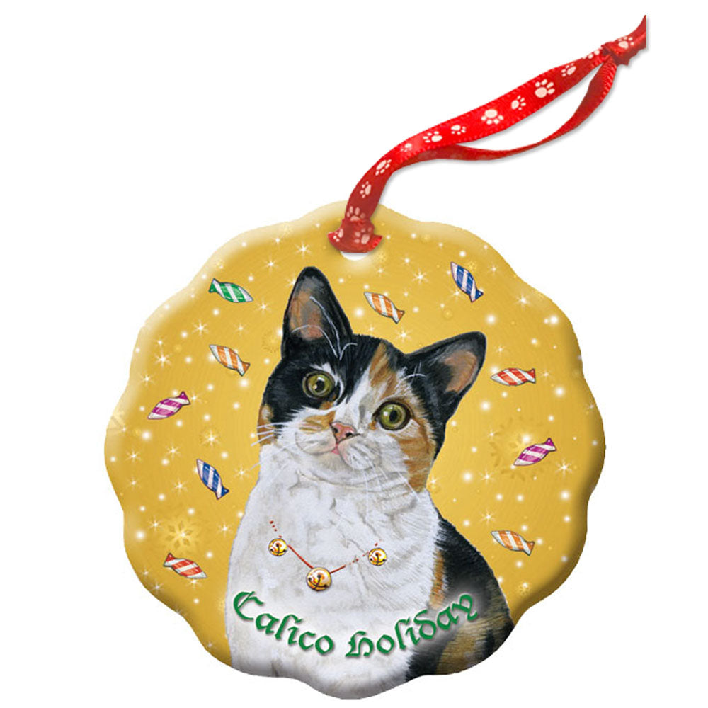 Calico Cat Holiday Porcelain Christmas Tree Ornament Double-Sided - Pipsqueakproductions