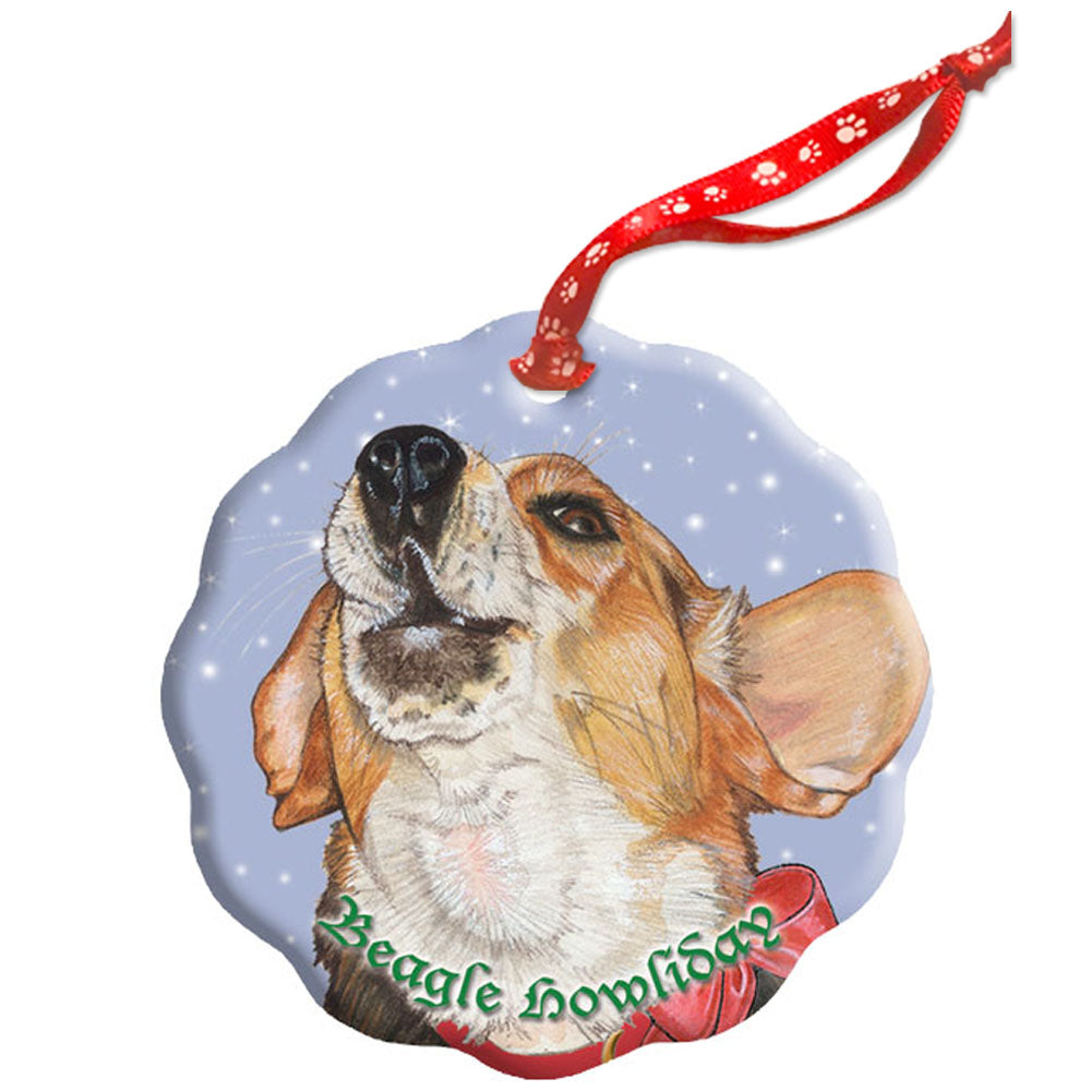 Beagle Holiday Porcelain Christmas Tree Ornament Double-Sided - Pipsqueakproductions