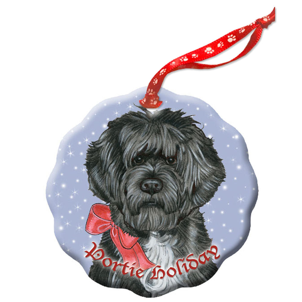 Portuguese Water Dog Portie Dog Holiday Porcelain Christmas Tree Ornament - Pipsqueakproductions