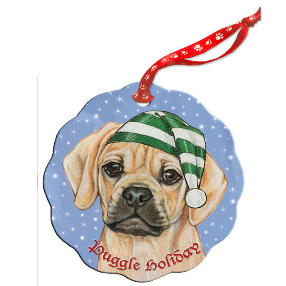 Puggle Holiday Porcelain Christmas Tree Ornament - Pipsqueakproductions