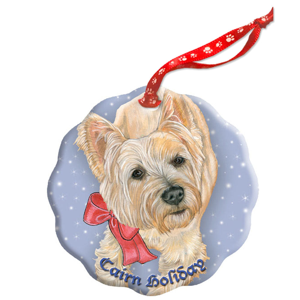 Cairn Terrier Holiday Porcelain Christmas Tree Ornament Double-Sided - Pipsqueakproductions