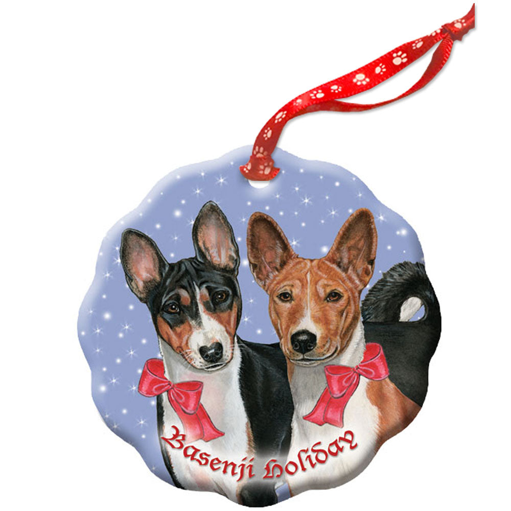 Basenji Holiday Porcelain Christmas Tree Ornament Doubled-Sided - Pipsqueakproductions