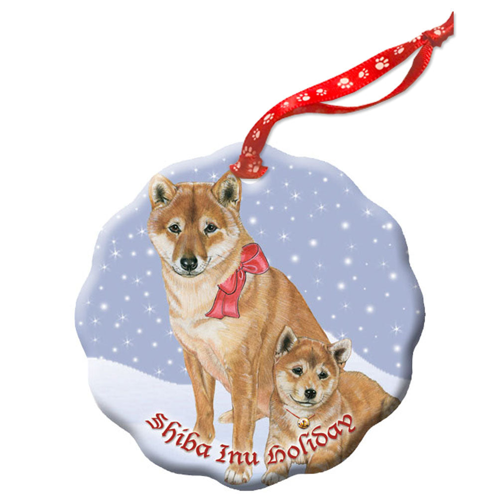 Shiba Inu Holiday Porcelain Christmas Tree Ornament - Pipsqueakproductions