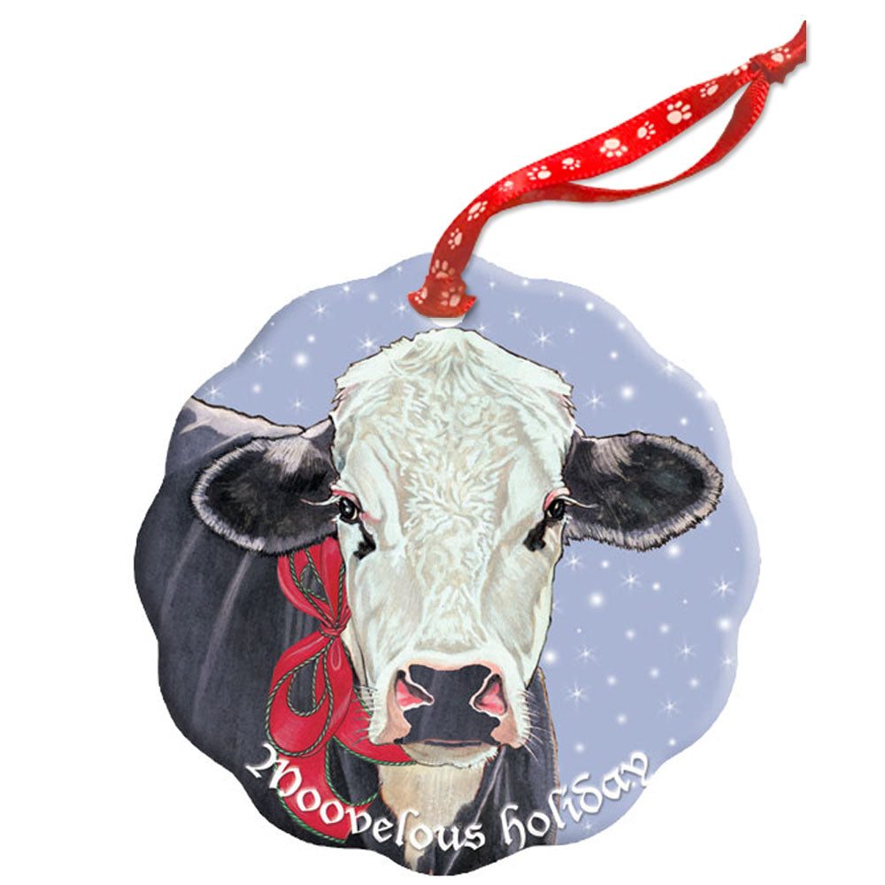 Cow Black and White Holstein Holiday Porcelain Christmas Tree Ornament Double-Sided - Pipsqueakproductions