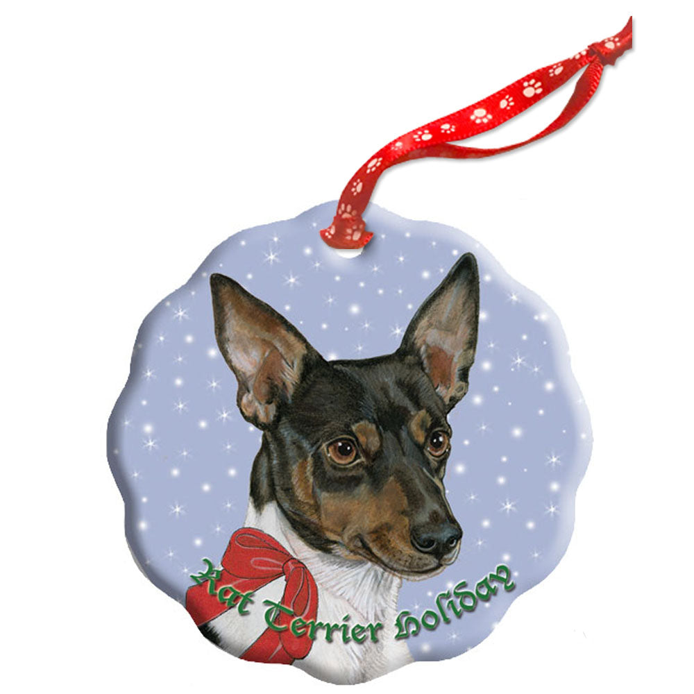 Rat Terrier Holiday Porcelain Christmas Tree Ornament - Pipsqueakproductions