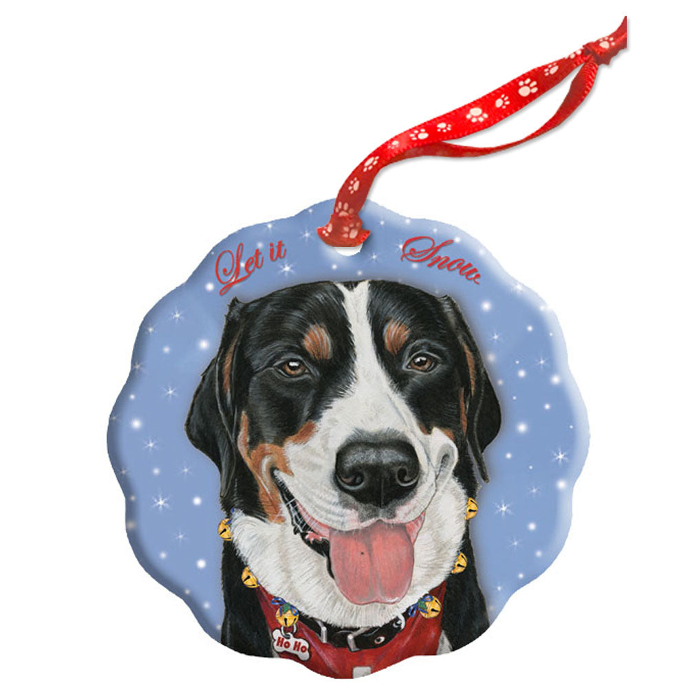 Greater Swiss Mountain Dog Holiday Porcelain Christmas Tree Ornament Double-sided - Pipsqueakproductions