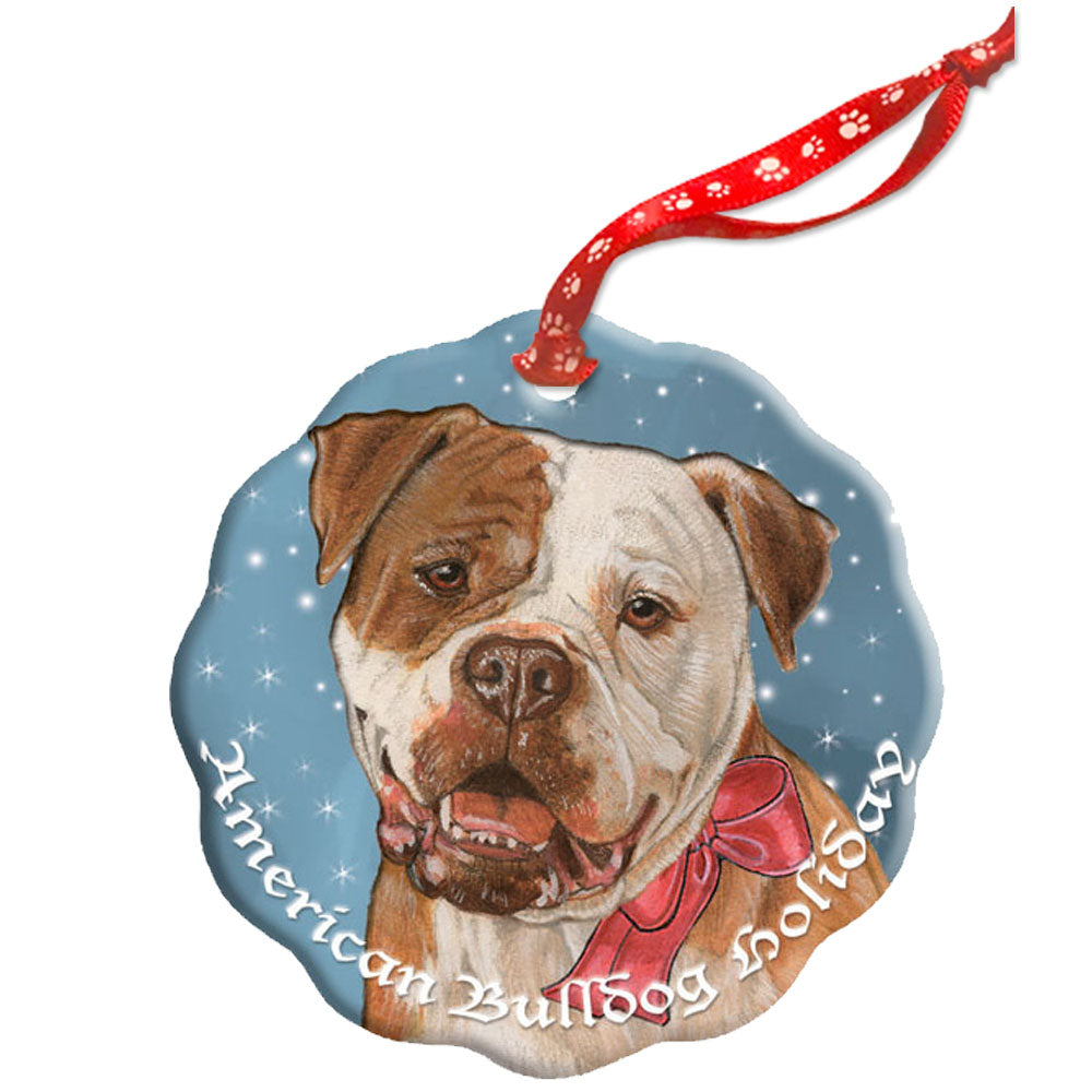 American Bulldog Holiday Porcelain Christmas Tree Ornament Double-Sided - Pipsqueakproductions