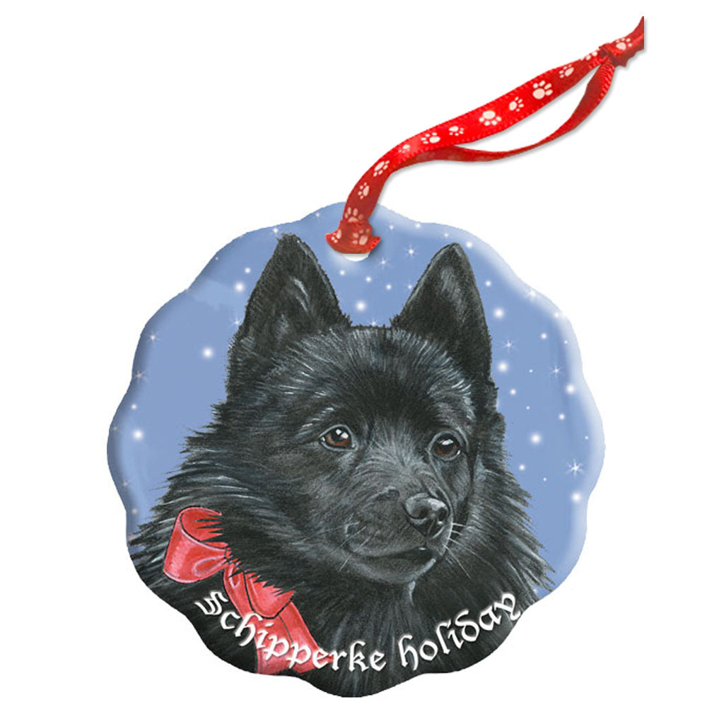 Schipperke Holiday Porcelain Christmas Tree Ornament - Pipsqueakproductions