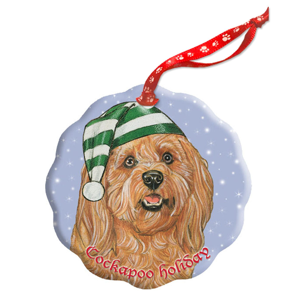 Cockapoo Holiday Porcelain Christmas Tree Ornament Double-Sided - Pipsqueakproductions