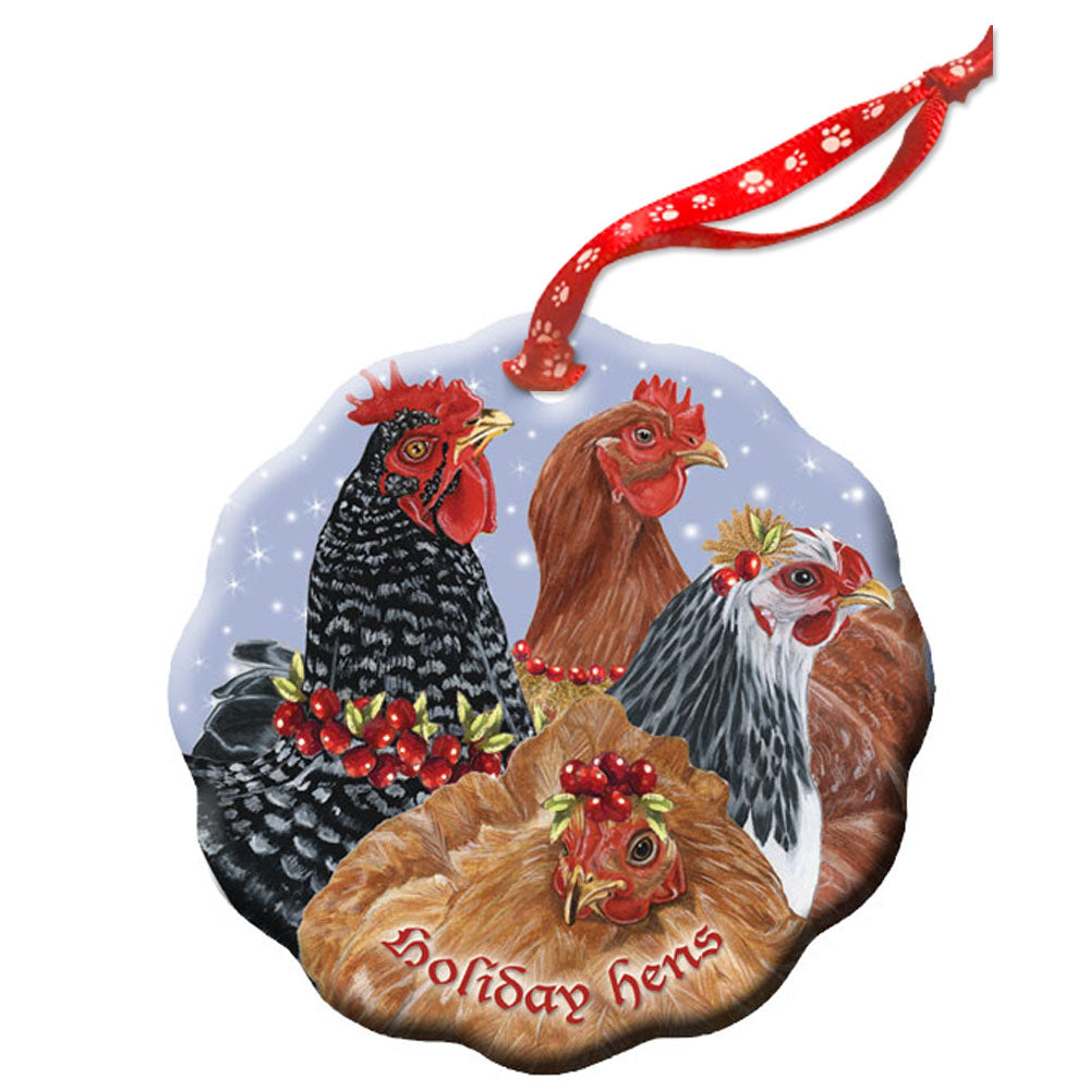 Chicken Holiday Porcelain Christmas Tree Ornament Double-Sided - Pipsqueakproductions