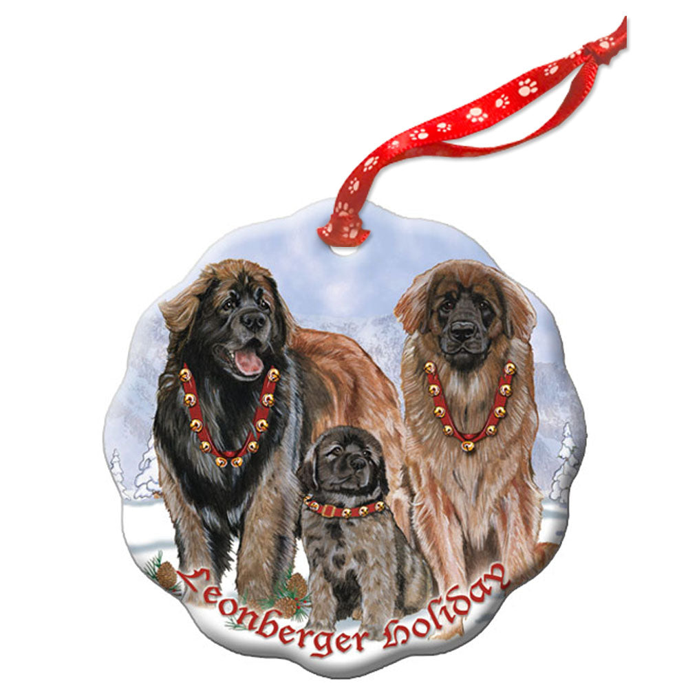 Leonberger Holiday Porcelain Christmas Tree Ornament - Pipsqueakproductions