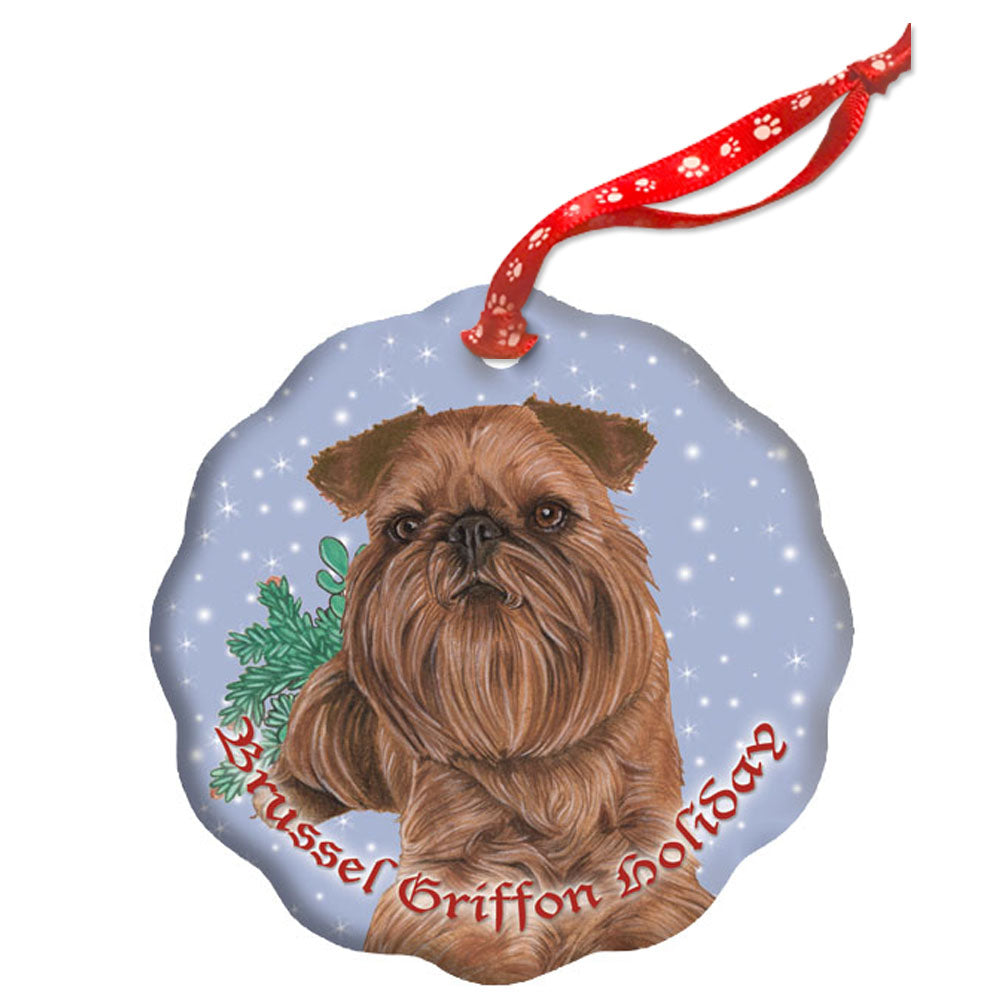 Brussels Griffon Holiday Porcelain Christmas Tree Ornament Double-sided - Pipsqueakproductions
