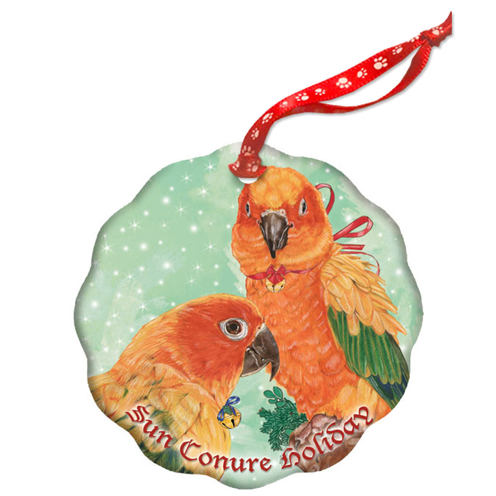 Sun Conure Holiday Porcelain Christmas Tree Ornament - Pipsqueakproductions