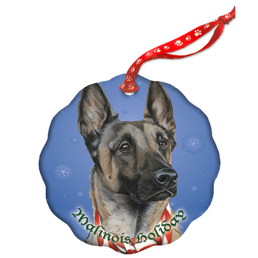 Belgian Malinois Holiday Porcelain Christmas Tree Ornament Double-Sided - Pipsqueakproductions