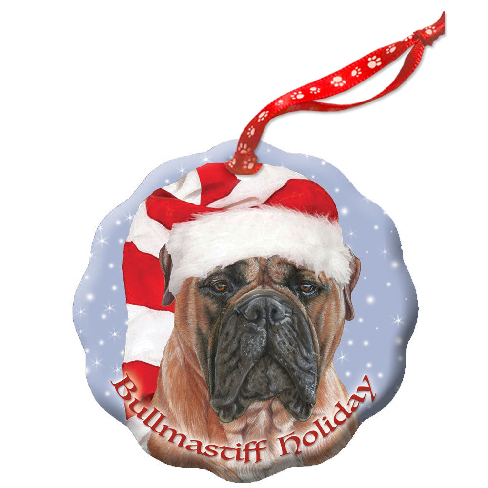 Bullmastiff Holiday Porcelain Christmas Tree Ornament Double-Sided - Pipsqueakproductions